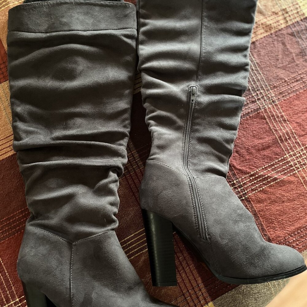 Marco Republic, Gray, high heeled suede boots, women's size 8